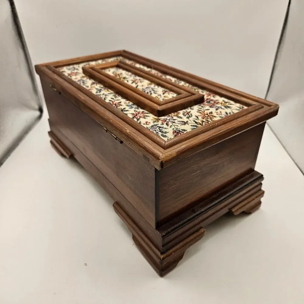PAT YOSHIKAWA JAPAN WOODEN FLORAL JEWELRY BOX MIRROR RING ORGANIZER